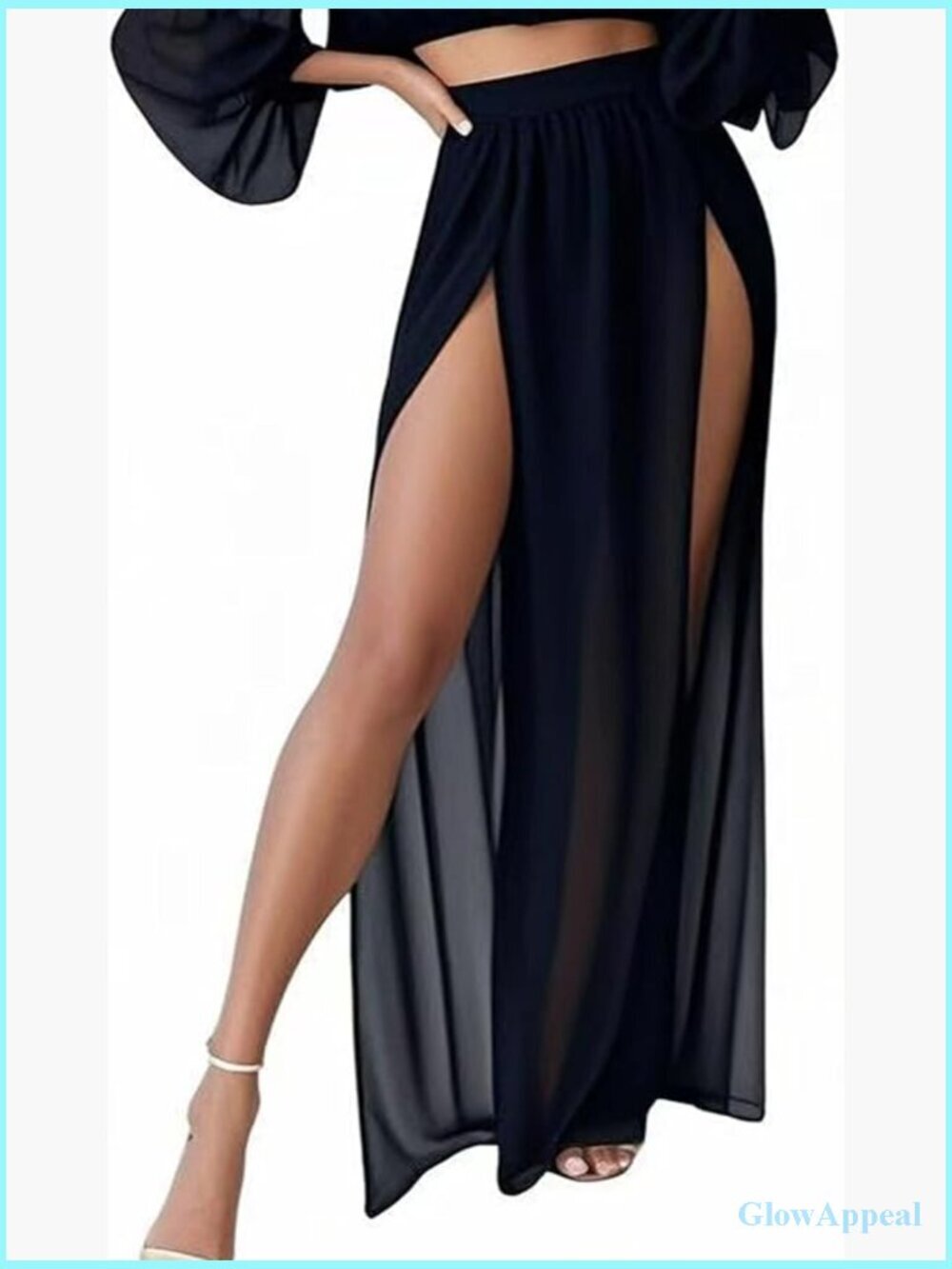 Sheer Mesh Chiffon Double Slit Cover Up Skirt Rave Festival Flowy Maxi